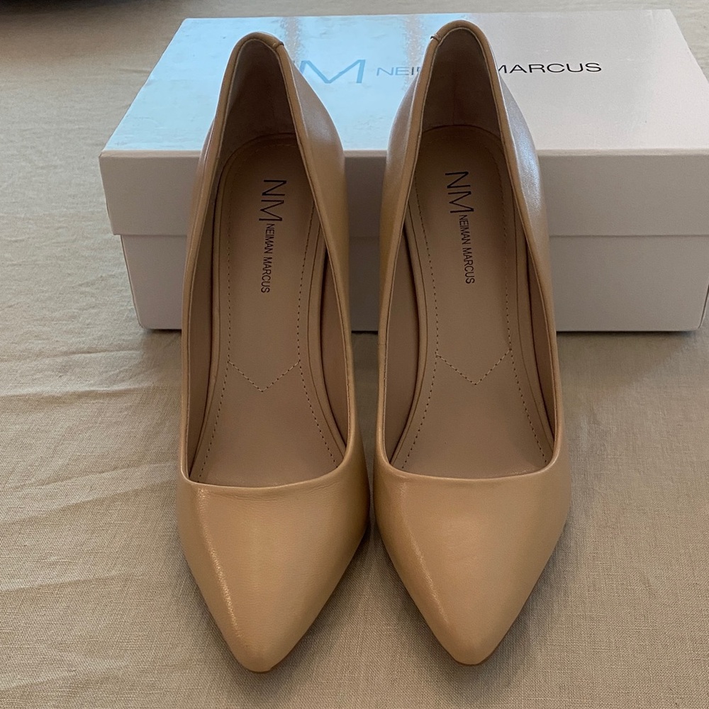 Neiman Marcus Prestige Nude-LE Leather Heels